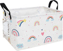 FANKANG Storage Bins, Nursery Hamper Canvas Laundry Basket Foldable with Waterproof PE Coating Large Storage Baskets for Kids Boys and Girls, Office, Bedroom, Clothes,Toys(Rec-Love Rainbow by TinyTreasures Baby Boutique