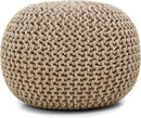 REDEARTH Round Pouf Ottoman - Hand Knitted Cable Boho Poof Home Décor Pouffe Circular Footrest for Living Room - Nursery - Bedroom - Lounge 100% Cotton (18”x18”x14”) - Beige Ivory by CozyNest Decor