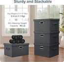 Medium 15" 21 Quart Collapsible Stackable Storage Bins with Lids, 3 Packs Dark Grey Foldable Fabric Closet Boxes Heavy-duty Linen Cube Baskets Container for Bedroom Office (15 x 11 x 8) by CozyNest Decor