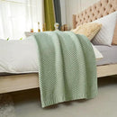 Chunky Cable Knit Throw Blanket Lightweight Light Green 100% Organic Cotton Blanket for Sofa Couch Bed Baby Nursery, Rustic Shabby Chic Modern Farmhouse, 60” x 80” Bonus Laundering Bag by CozyNest Decor