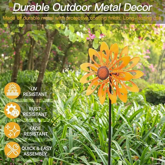 Birthday Gifts for Women Floral Yard Garden Wind Spinners - Large Outdoor Metal Wind Spinners with Vane, Lawn Yard Art Garden Decor (Sunflower), photo 3 of 6