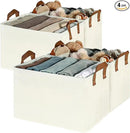 GRANNY SAYS Closet Storage Baskets, Collapsible Fabric Storage Bins with Metal Frame, Clothes Organizer Bins, Extra Large Baskets for Shelves, Ivory, 4-Pack by CozyNest Decor
