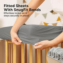 Waterproof Crib Mattress Protector Cover Fitted - 2-Pack Quiet Baby Crib Mattress Pad Sheets, 52" x 28" Soft Quilted Cotton Baby Sheet, Machine Washable, Easy Fit, Durable (Granite/Mavy) by TinyTreasures Baby Boutique