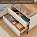 RedLemon 24" Nightstand Set of 2 with Charger Station, Mid Century Modern Fluted End Table with 2 Drawers，Wooden Side Table with Open Cubby Storage for Living Room, Bedroom, Office (Antuique White) by CozyNest Decor