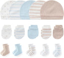 Newborn Baby Boy Girl Caps Mittens Socks Set Cotton Baby Essentials Accessories (Hats+Gloves+Socks) by TinyTreasures Baby Boutique