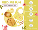Bamboo Baby Feeding Set for Infants & Toddlers - Baby Essentials, Non-Toxic, Sustainable, Bamboo Suction Plate & Bowl, Bib, Sippy Cup w/Lid & Straw, Daily Use, Travel, Baby Shower Gifts (Yellow) by TinyTreasures Baby Boutique