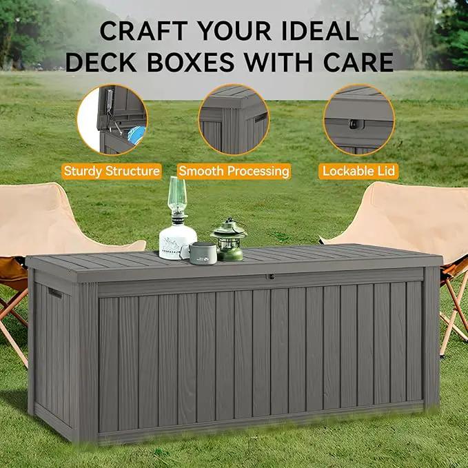 NUNU LAB 150 Gallon Outdoor Storage Box,Resin Large Sturdy Deck Box, Backyard Outside Storage Box Waterproof with Double Wall Panels,Package Delivery,Garden Outdoor Hose Bin, photo 5 of 9