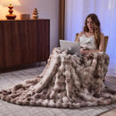 Lotus Karen Faux Fur Throw Blanket Tie-Dye Beige - Big Bubble Rabbit Fluff Blanket for Couch, Small Fluffy Fuzzy Cozy Blankets,Thick Furry Plush Shaggy Blankets,50x60 Inches by CozyNest Decor