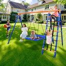 5-in-1 Heavy-Duty Metal Swing Set for Backyard - 500lb Capacity Outdoor Playset with Basketball Hoop & Climbing Rope by TinyTreasures Baby Boutique