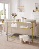 VASAGLE 39.4 Inch Console Sofa Table, Modern Entryway Table, Tempered Glass Table, Metal Frame, 2 Shelves, Adjustable Feet, for Living Room, Hallway, Gold Color ULGT025A01 by CozyNest Decor