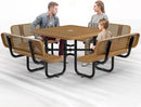 Metal Picnic Tables for Outdoors with Umbrella Hole - Coated Steel Heavy Duty Commercial Grade Table with Adjustable Seats (Brown, 46 in, Square with Back, Expanded Steel) by GreenHaven Gardens