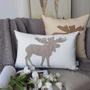 Lumbar Pillow Covers 12x20 Inches Moose Decorative Cotton Linen Throw Lumbar Waist Embroidered Cushions Covers for Couch Sofa Bedroom (White) by CozyNest Decor