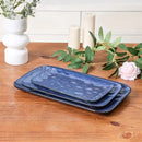 vicrays Ceramic Rectangle Serving Platters - 14" 12" 10" Porcelain Serving Trays Plates for Party BBQ Appetizers Sushi Dessert - Microwave Oven and Dishwasher Safe - Set of 3 Blue by CozyNest Decor