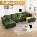 HYJT-H&K Modular Sectional Sofa Cloud Secttional Couch, 132" Comfy U Shaped Couches for Living Room, Deep Seat Memory Foam Fluffy Plush Corduroy Boneless Couch Sectionals with Chaise, Green by CozyNest Decor