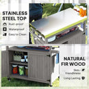 Outsunny Outdoor Grill Cart with Wheels and Storage, Solid Wood Outdoor Kitchen Island with Stainless Steel Top, Movable Bar Cart with Spice Rack, Side Handle, Integrated Hole for BBQ, Gray by CozyNest Decor