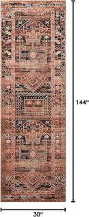 Loloi Layla Collection LAY-14 Mocha/Blush 2'-6" x 12'-0" .13" Thick Runner Rug, Soft, Durable, Vintage Inspired, Distressed, Low Pile, Non-Shedding, Easy Clean, Printed, Living Room Rug by CozyNest Decor