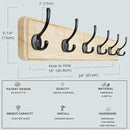 Dseap Coat Rack Wall: 24" Long, Patented, Heavy-Duty, 6-Double-Hooks Wooden Wall Mounted Coat Rack Coat Hanger Hook Rail for Winter Coats Hat Jacket Clothing, Light Brown by CozyNest Decor