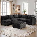HOOOWOOO Modular Sectional Sofa,6 Pieces Sectional Couches for Living Room,98X98 L Shaped Cloud Couch with Ottoman Chaise Set(Black Velvet Corduroy) by CozyNest Decor