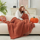 Amélie Home Knit Throw Blanket with Tassels for Couch, Luxury Boho Throw Blanket for Summer Orange, 50"x60" by CozyNest Decor
