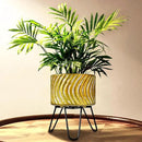 Harvest Land Plant Pots with Stand, Set of 2 Large Modern Planters Metal Tall Handmade Flower Pots with Drainage Holes Indoor Outdoor,Gold by CozyNest Decor