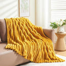 NEWCOSPLAY Super Soft Throw Blanket Mustard Yellow Premium Silky Flannel Fleece 3D Ribbed Jacquard Lightweight Bed Blanket All Season Use (Mustard Yellow Ribbed, Throw(50"x60")) by CozyNest Decor