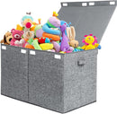 popoly 122L Large Toy Chest Box with Lid, Foldable Toy Storage Organizer Bin Boxes with Removable Divider for Kids, Boys, Girls, Nursery, Playroom, 26"x17" x17"(Linen Gray) by TinyTreasures Baby Boutique