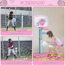 3 in 1 Basketball Hoop and Tee Ball Set for Girls: Baseball Tee with Automatic Pitching Machine Adjustable Height Outdoor and Indoor Sports Toys Christmas Birthday Gift for Kids Age 1-8 Year Old Pink by TinyTreasures Baby Boutique