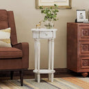 COSIEST Tall End Table with Drawer, Round Nightstand with Storage Shelf, Industrial Telephone End Table for Living Room, Bedroom, Hall Way, Space Saving Beige by CozyNest Decor