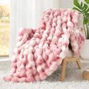 Luxury 1000GSM Faux Rabbit Fur Throw Blanket for Woman, Super Heavy Warm Cozy Blankets for Her for Couch Bed Sofa, Bubble Plush Fuzzy Elegant Soft Reversible Mink Blanket for Living Room Bedroom, Pink by CozyNest Decor