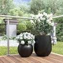 DTY Signature Mount Sherman Lightweight Durable Modern Fiberstone Sphere Planter for Indoor & Outdoor Drainage Hole & Rubber Plug Weather Resistant, 17" H x 21" Dia 14.4" Pot Opening - Large, Black by CozyNest Decor
