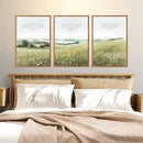 KAIRNE Scripture Christian Canvas Wall Art,Bible Verse Prints Set of 3(16”X24”),Modern Scripture Floral Wall Decor,Framed Green Countryside Field Paintings for Living Room Bedroom Ding Room Decor by CozyNest Decor