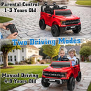 24V Ride on Car Licensed Ford F-150 Raptor, Kids Electric Car with Remote Control, LED Light/Music/MP3, Truck Bed Storage, 3-Point Seat Belt (24V, Red) by TinyTreasures Baby Boutique