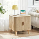 AVZEAR 24" Large Square End Table with Charging Station, Farmhouse Fluted Sofa Side Table with Sliding Tambour Door & Storage, Curved Rustic Wood Nightstand for Living Room, Bedroom, Natural by CozyNest Decor