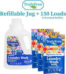 Natural Laundry Detergent for Sensitive Skin | Eco Friendly, Plant Based, Baby Clothes Safe | Clean & Easy Powder to Liquid, 3 Pack Detergent + 1 Refillable Jug | Signature Scent 150 Loads by TinyTreasures Baby Boutique