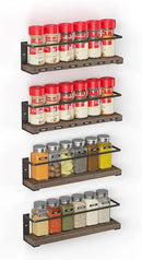 SpaceAid Spice Rack Organizer for Cabinet Door or Wall Mount (4 Pack) with 415 Spice Labels - Wood Hanging Seasoning Shelf for Cupboard Pantry or over the Stove by CozyNest Decor