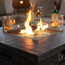 32" Outdoor Propane Fire Pit Table, Stone Fire Table Square Firepit w Glass Wind Guard(50,000 BTU), 2 Piece Slate Gas Fire Table in Deep Grey w Fire Glass, Rain Cover for Outside, Backyard by GreenHaven Gardens