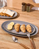 famiware Serving Platter, Oval 15.59/14.3/12.9 inch Serving Dishes for Entertaining, Serving Bowls, Microwave Safe, Fine Stonware Serving Trays for Party, Turkey, Cheese, Ocean Series, Dark Grey by CozyNest Decor