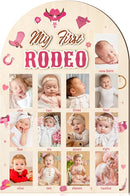 R HORSE My First Year Photo Frame Board, 3D Western Cowgirl Birthday Decorations Display Wood Board, Baby First Year Picture Frame 12 Months Milestone 1st Birthday Nursery Decor Gift for Girl by TinyTreasures Baby Boutique