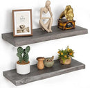 Floating Shelves for Wall, 24"x9.3" Rustic Solid Live-Edge Elm Wood Wall Shelves, Heavy-Duty Floating Shelves with Invisible Brackets, Set of 2 for Living Room, Bedroom, and Kitchen, Grey Finish by CozyNest Decor