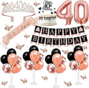 40th Birthday Decorations for Women - 56pcs Rose Gold Happy 40th Banner, 40th Birthday Crown Sash, Cake Topper, Number 40 balloons, 3D Butterflies, 4 Balloon Stands kits by TinyTreasures Baby Boutique