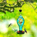 LUJII Hummingbird Feeder for Outdoors, Hand Blown Glass Humming Bird Feeder, Anti Fade Leakproof with 25 Ounces Nectar Capacity, Easy to Install Clean Refill, Include Hook & Ant Moat (Teal) by GreenHaven Gardens