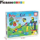 PicassoTiles 62pcs Magnetic Tile Pete The Cat Magnetic Marble Run Toy Set with Race Track Tubes Marbles and Stickers STEM Educational Construction Building Blocks for Kids Boys Girls Ages 3 Up PTG03 by TinyTreasures Baby Boutique