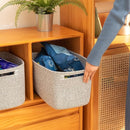 OIAHOMY 4 Pack Storage Baskets for Organizing, Cube Storage Bins for Shelves, Rectangle Storage Baskets With Handles, Woven Baskets for Storage, 12.7''Lx9''Wx7.8''H, Grey by TinyTreasures Baby Boutique