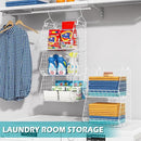 5 Tier Closet Hanging Organizer, Clothes Hanging Shelves with 4 Hanging Hooks 5 S Hooks, Wire Storage Basket Bins, for Clothing Sweaters Shoes Handbags Clutches Accessories Patent Design-White by CozyNest Decor