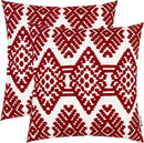 HWY 50 Red Decorative Throw Pillow Covers 18x18 Inch, Pack of 2 Embroidered Cotton Farmhouse Cushion Cover Pillow Case for Sofa Couch Living Room Bed Bedroon, Diamond Design by CozyNest Decor