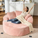 ovios 58" Oversized Round Chair Lounge Chaise Indoor, No Assembly Required, Cloud Large Circle Chair with Plush Fuax Fur, Fluffy Modern Sleeper Sofa Bed for Reading Yoga, Pink (Plush Corduroy Fabric) by CozyNest Decor