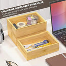 Kitchen Drawer Organizer Bins, Stackable Bamboo Drawer Organizer for Silverware, Flatware, Deep Office Desk Drawer Organizer Tray, Desktop Pen, Office Organization 9" x 6" x 2.5" (Set of 2) by CozyNest Decor