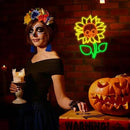Sunflower Skull Neon Sign Wall Decor USB Powered Skeleton Head Halloween Neon Light Sign Dimmable Funny Halloween Day LED Sign for Trick or Treat Party Backdrop Bedroom Bar Man Cave by CozyNest Decor