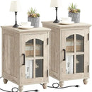 Narrow Side Table Set of 2,Farmhouse Nightstand with Charging Station,End Table with Glass Barn Door Storage, Cabinet Organizer with Adjustable Shelf, Night Stand for Small Spaces Living Room Bedroom by CozyNest Decor
