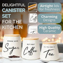 Coffee Tea and Sugar Ceramic Canister Set - 3-Piece Airtight Kitchen Canisters for Countertop - Coffee Bar Container Set by CozyNest Decor